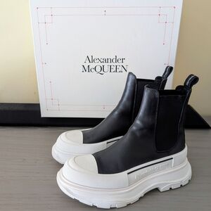 Alexander McQueen Black and White Platform Chelsea Boots